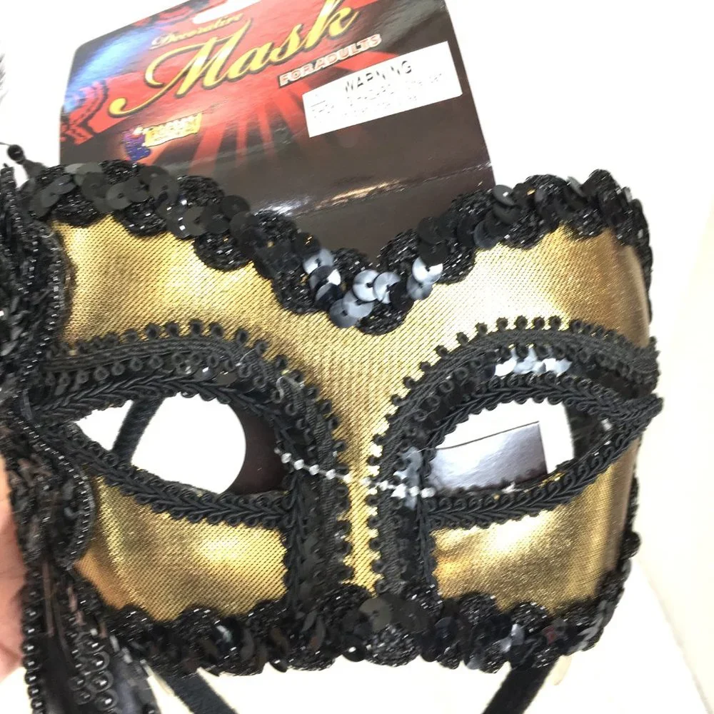 Venetian Halloween Gold Blk Half Mask NOS NWT